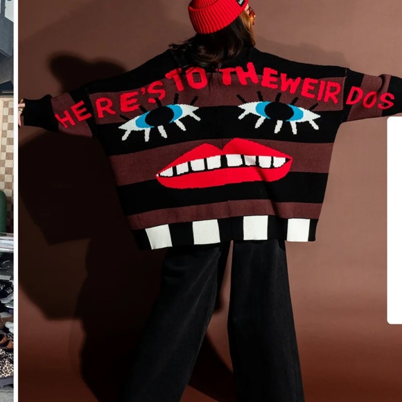 Dressed in Lala “Here’s To The Weirdos” Oversized Cardigan XXL Cozy wearable art - Picture 2 of 11